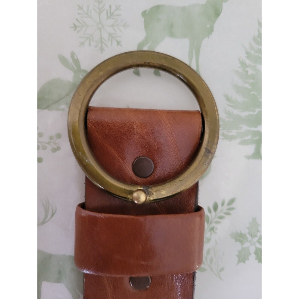 Levi’s For Gals Leather Belt Size 26 Brown Aniline Steerhide Brass Ring Buckle - Picture 11 of 14